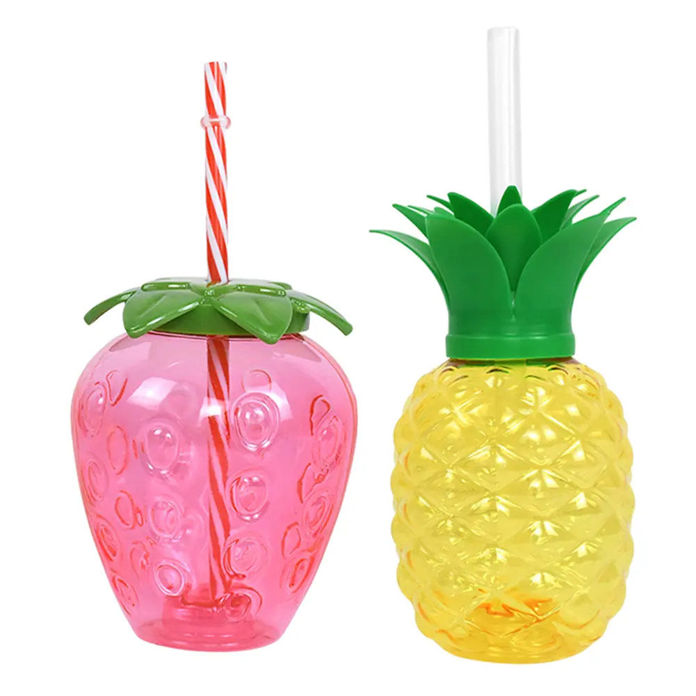3/6pcs Cold Beverage Mug 500ml Pineapple/Strawberry Shape Tropical Summer Cups with Straw Creative Birthday Party Decoration