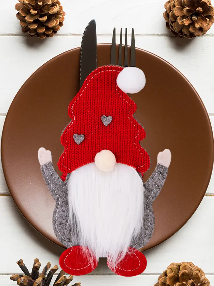 Christmas Tableware Holder Santa Claus Tableware Storage Bags Festival Theme Non-Woven Cloth New Year Party Dinner Decoration