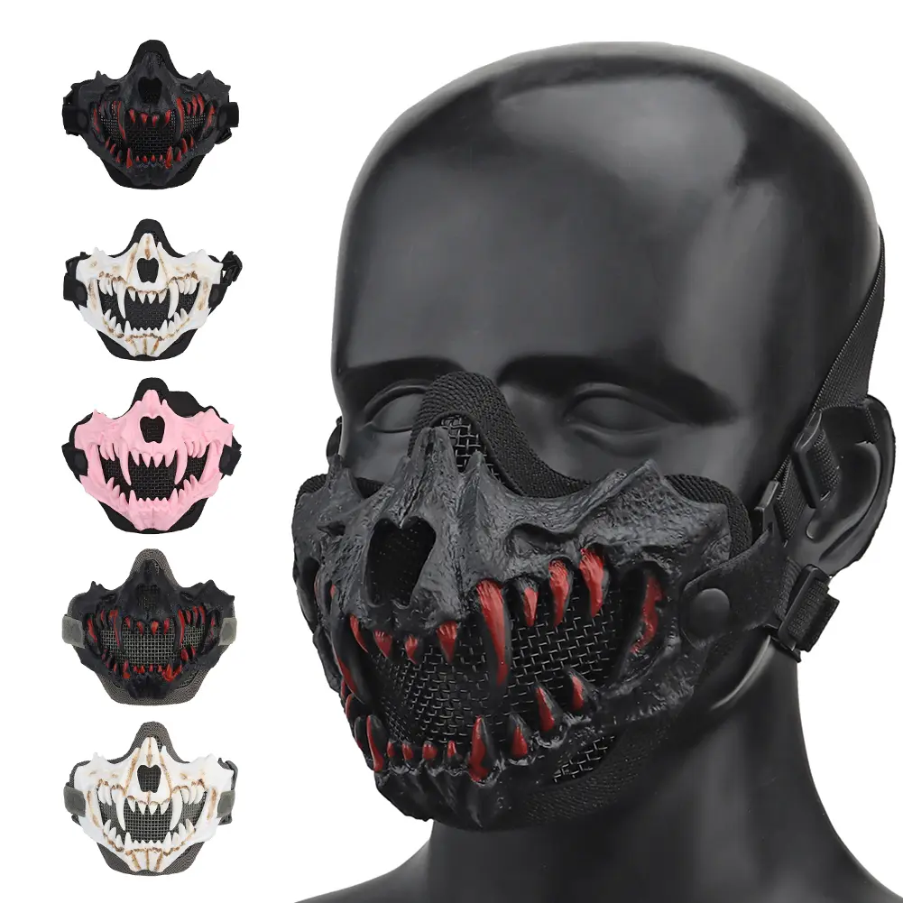Halloween Half Face Skull Mask Adjustable Half-face Airsoft Mask Breathable Headwear Halloween Horror Props Festival Party Favor