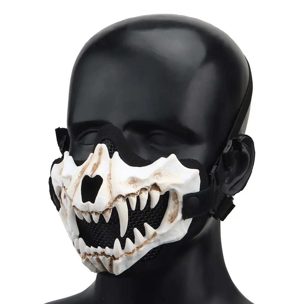 Halloween Half Face Skull Mask Adjustable Half-face Airsoft Mask Breathable Headwear Halloween Horror Props Festival Party Favor