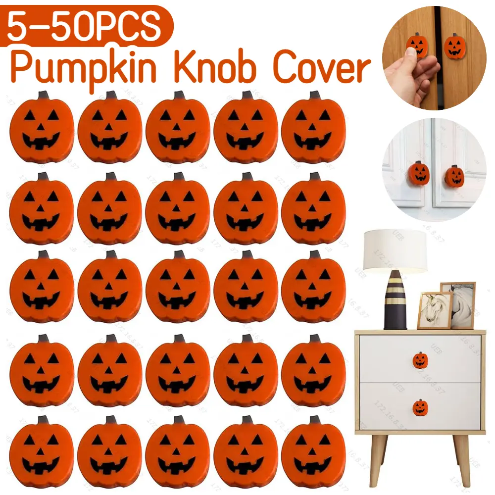 5-50pcs Halloween Pumpkin Knob Button Cover Decorative Pumpkin Cabinet Handle Cover Bump-Proof Door Knob Drawer Pulls Gloves