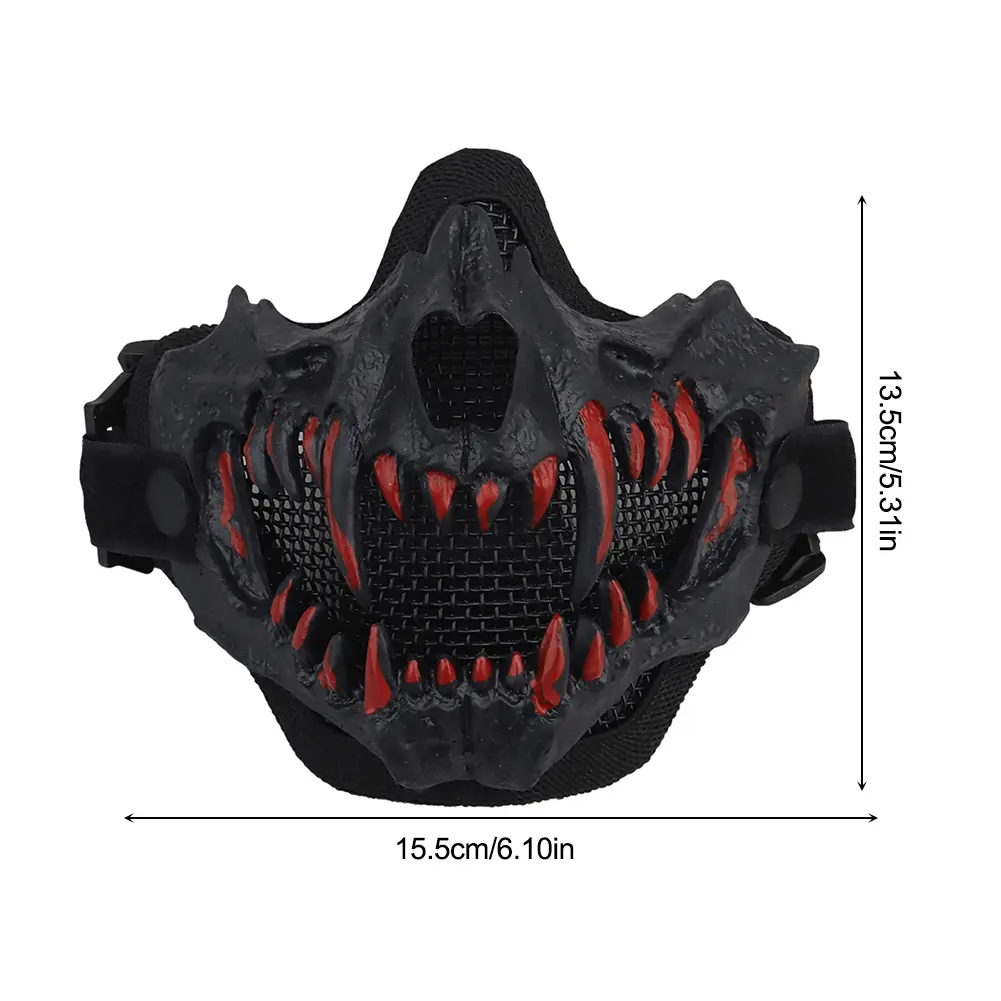 Halloween Half Face Skull Mask Adjustable Half-face Airsoft Mask Breathable Headwear Halloween Horror Props Festival Party Favor