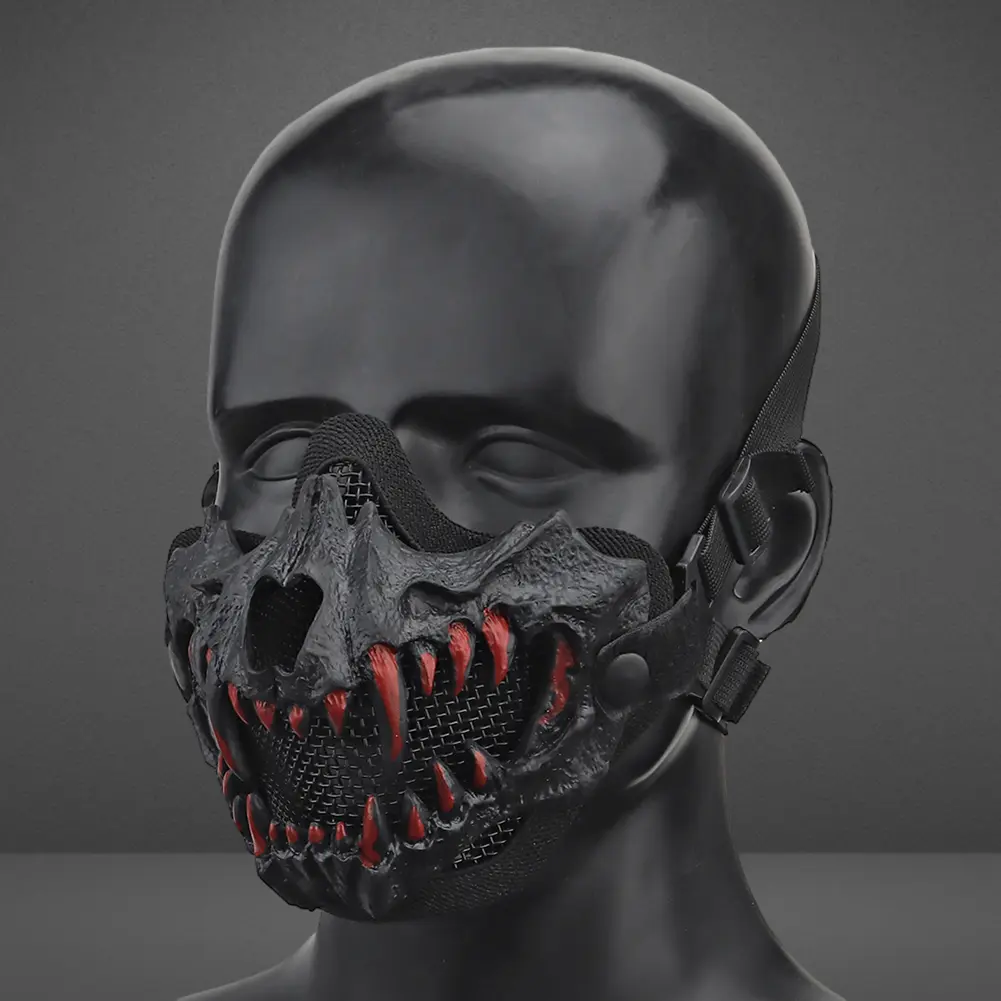 Halloween Half Face Skull Mask Adjustable Half-face Airsoft Mask Breathable Headwear Halloween Horror Props Festival Party Favor