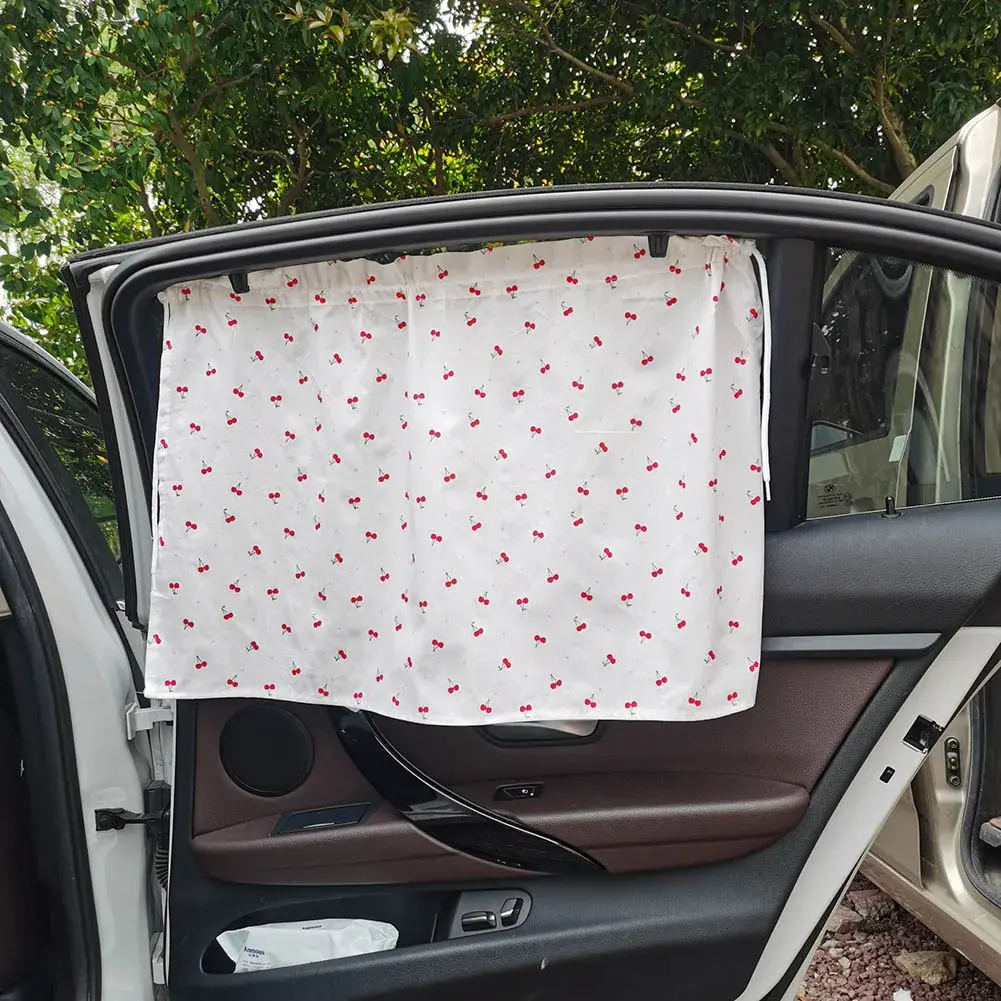 Suction Cup Curtain UV Protection Cute Cotton Baby Car Window Sunshade Cover Suction Cup Sliding Curtain for Kid Baby Children