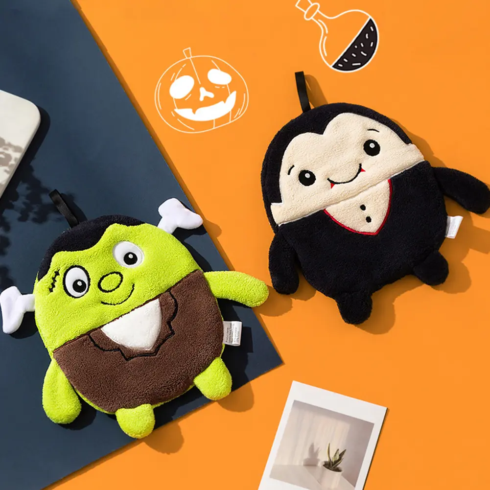 Halloween Hand Towels Embroidered Design Hanging Pumpkin Ghost Dish Towel Absorbent Handkerchief Towel Bathroom Accessories