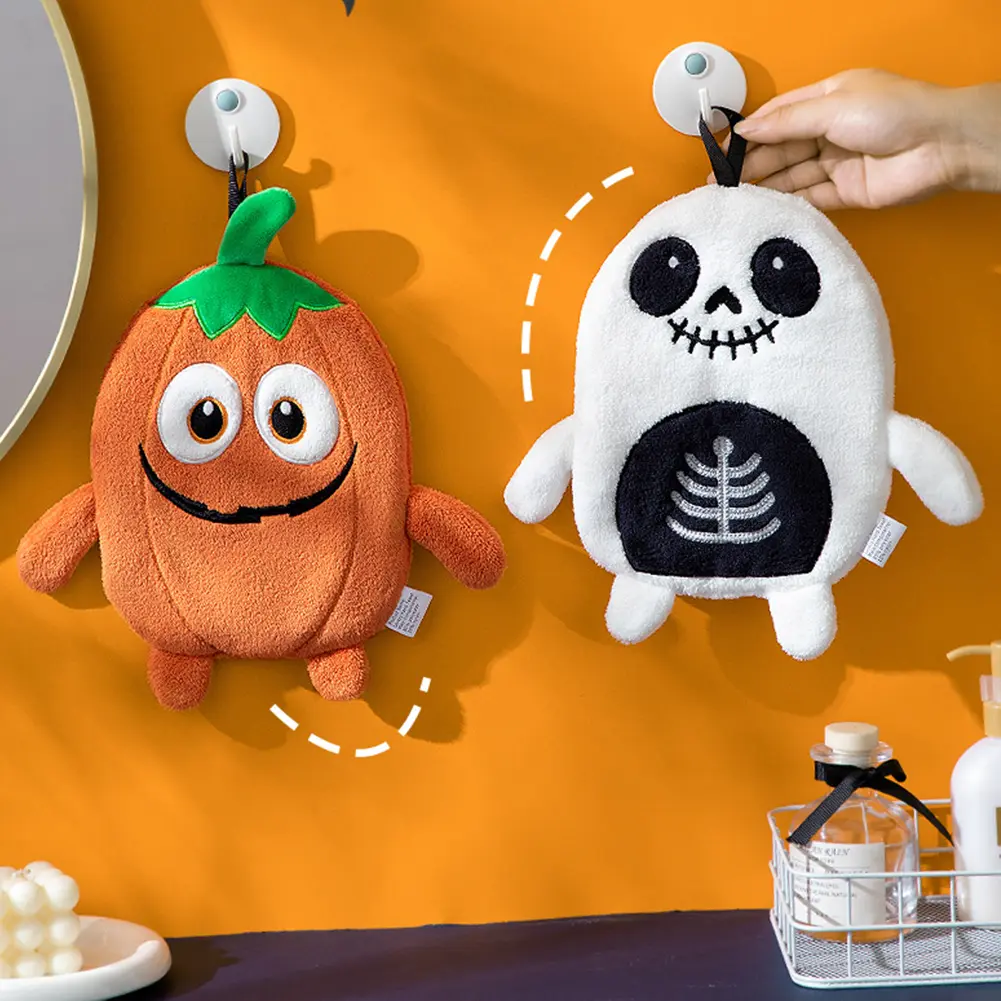 Halloween Hand Towels Embroidered Design Hanging Pumpkin Ghost Dish Towel Absorbent Handkerchief Towel Bathroom Accessories