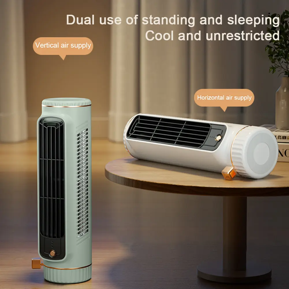 Portable Desktop Tower Fan Vertical Horizontal Cooling Bladeless Tower Fan 3 Speed USB Rechargeable Electric Fan Air Conditioner