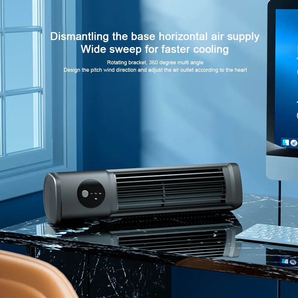 Portable Desktop Tower Fan Vertical Horizontal Cooling Bladeless Tower Fan 3 Speed USB Rechargeable Electric Fan Air Conditioner