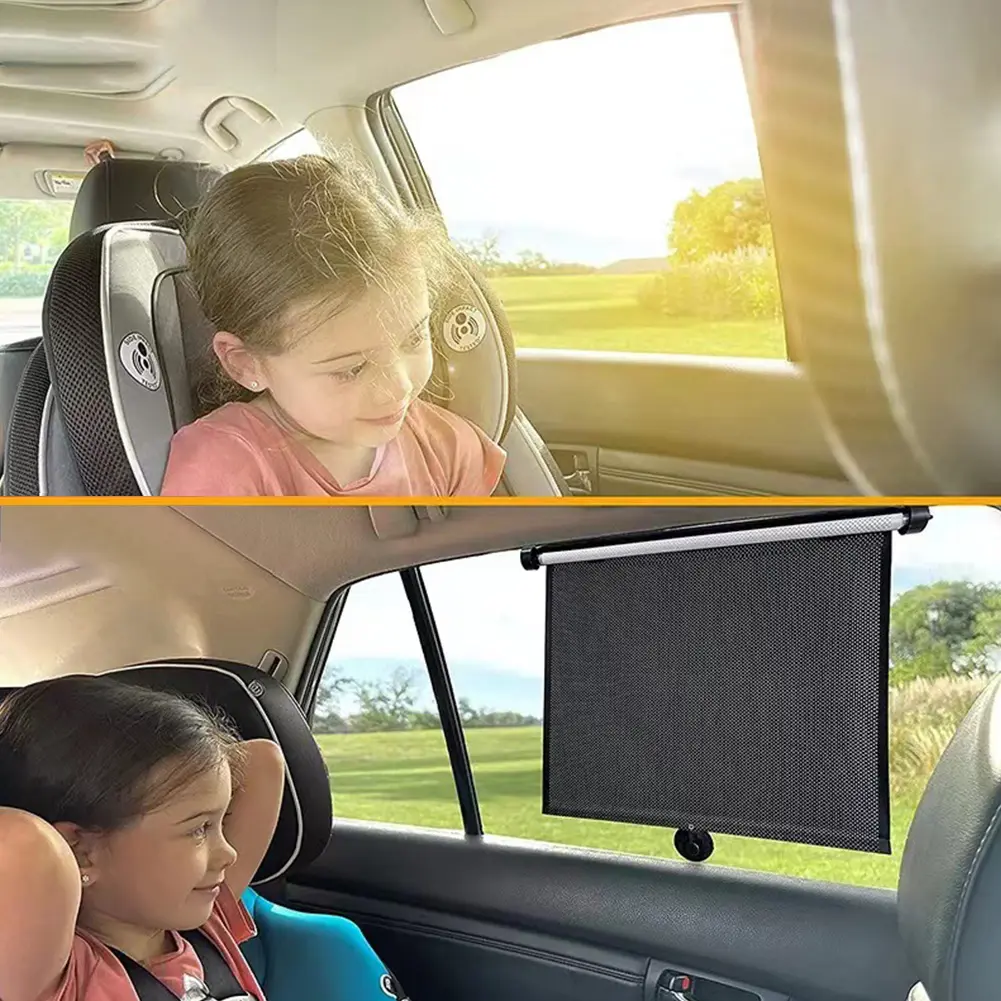 2Pcs Car Retractable Roller Sunshade 15 Inch Car Sunshade Curtain Press Button Roll Up Telescopic Sunshade Blocking