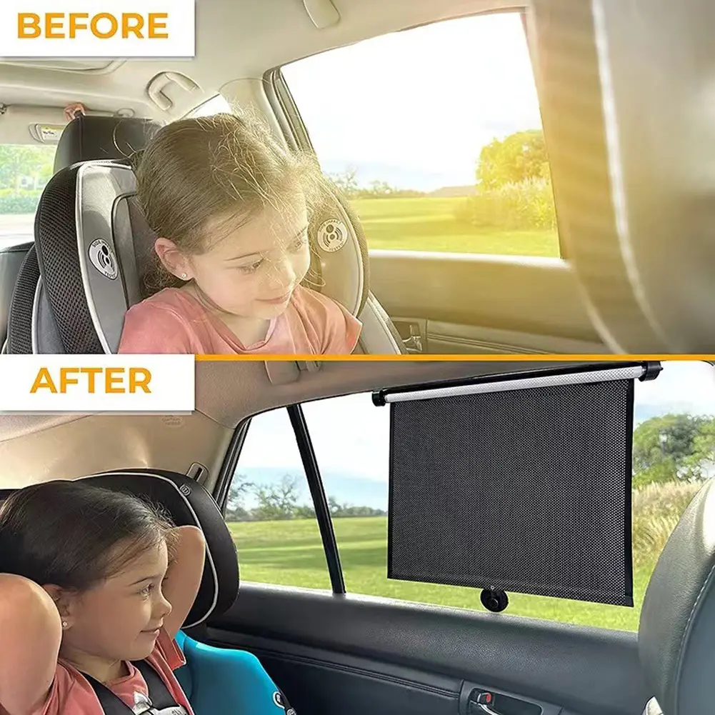 2Pcs Car Retractable Roller Sunshade 15 Inch Car Sunshade Curtain Press Button Roll Up Telescopic Sunshade Blocking