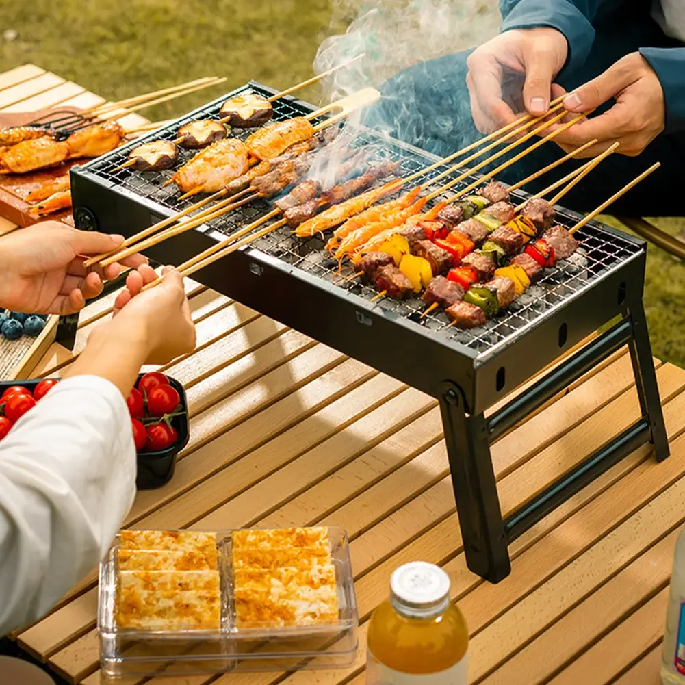 Portable Folding Barbecue Grill Heating Stoves Camping BBQ Grill Rack Firewood Stove Stainless Steel Charcoal Stove for Picnic
