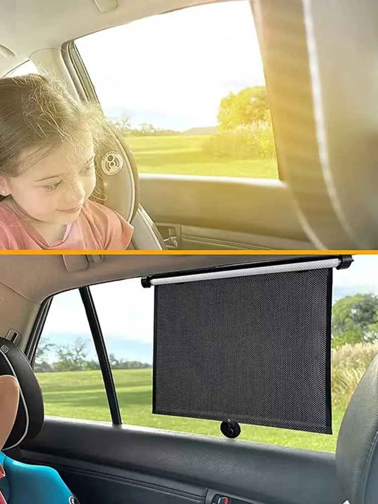 2Pcs Car Retractable Roller Sunshade 15 Inch Car Sunshade Curtain Press Button Roll Up Telescopic Sunshade Blocking