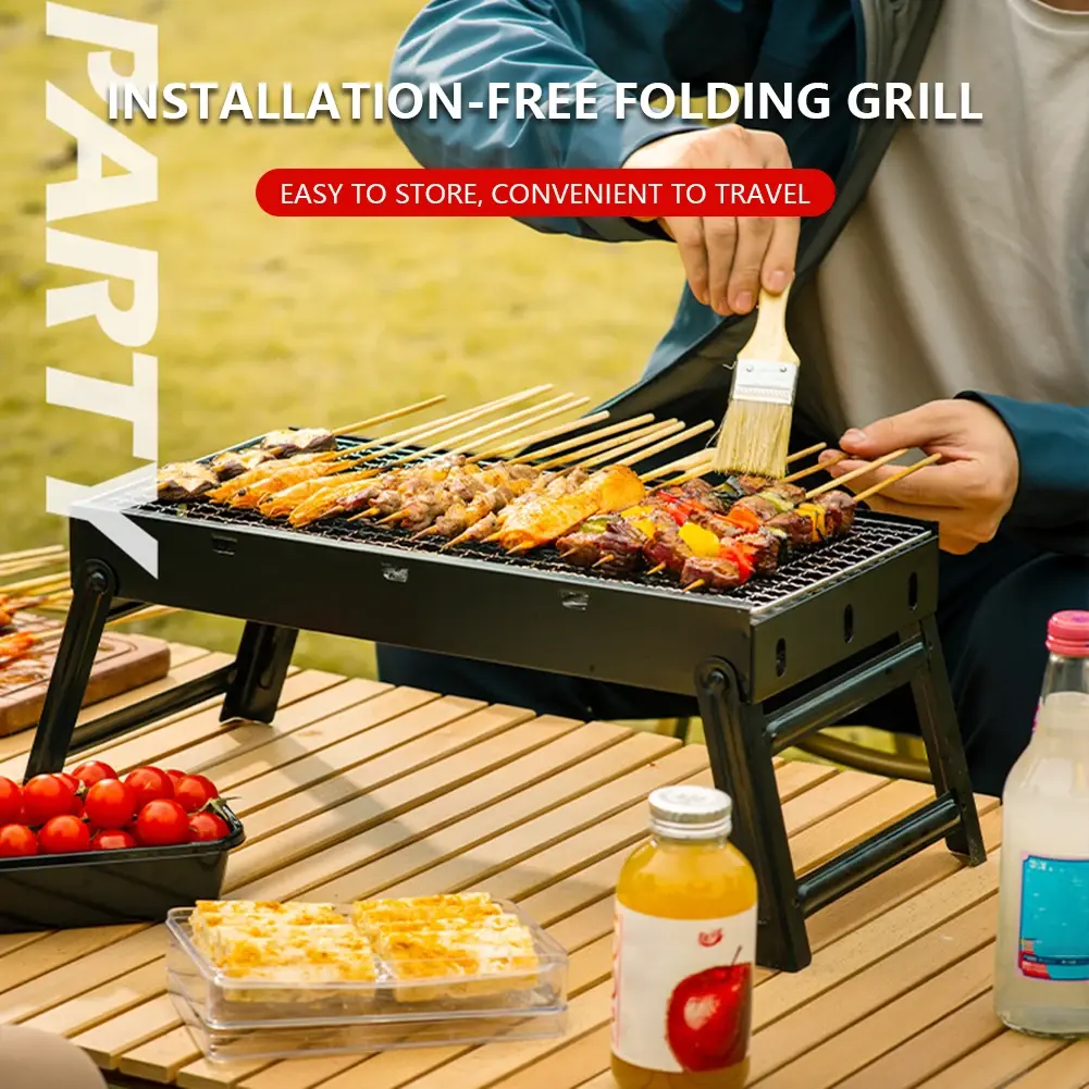 Portable Folding Barbecue Grill Heating Stoves Camping BBQ Grill Rack Firewood Stove Stainless Steel Charcoal Stove for Picnic