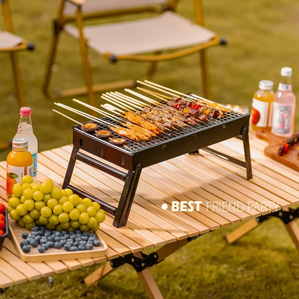 Portable Folding Barbecue Grill Heating Stoves Camping BBQ Grill Rack Firewood Stove Stainless Steel Charcoal Stove for Picnic