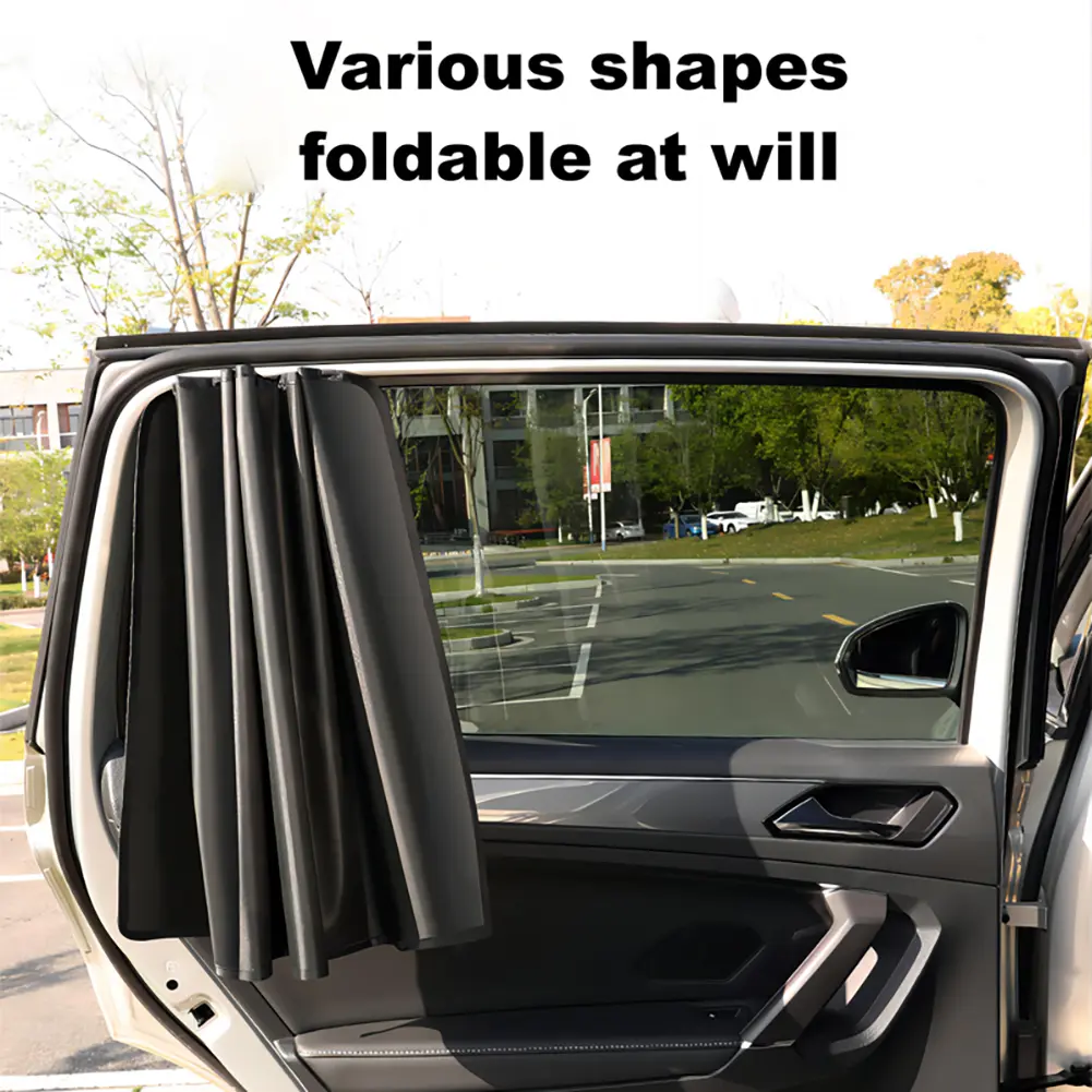 2Pcs Car Sunshade Curtains Foldable Magnetic Heat Insulation Cloth Cover Side Window Cover Sun Visor Front Rear Auto Accessories
