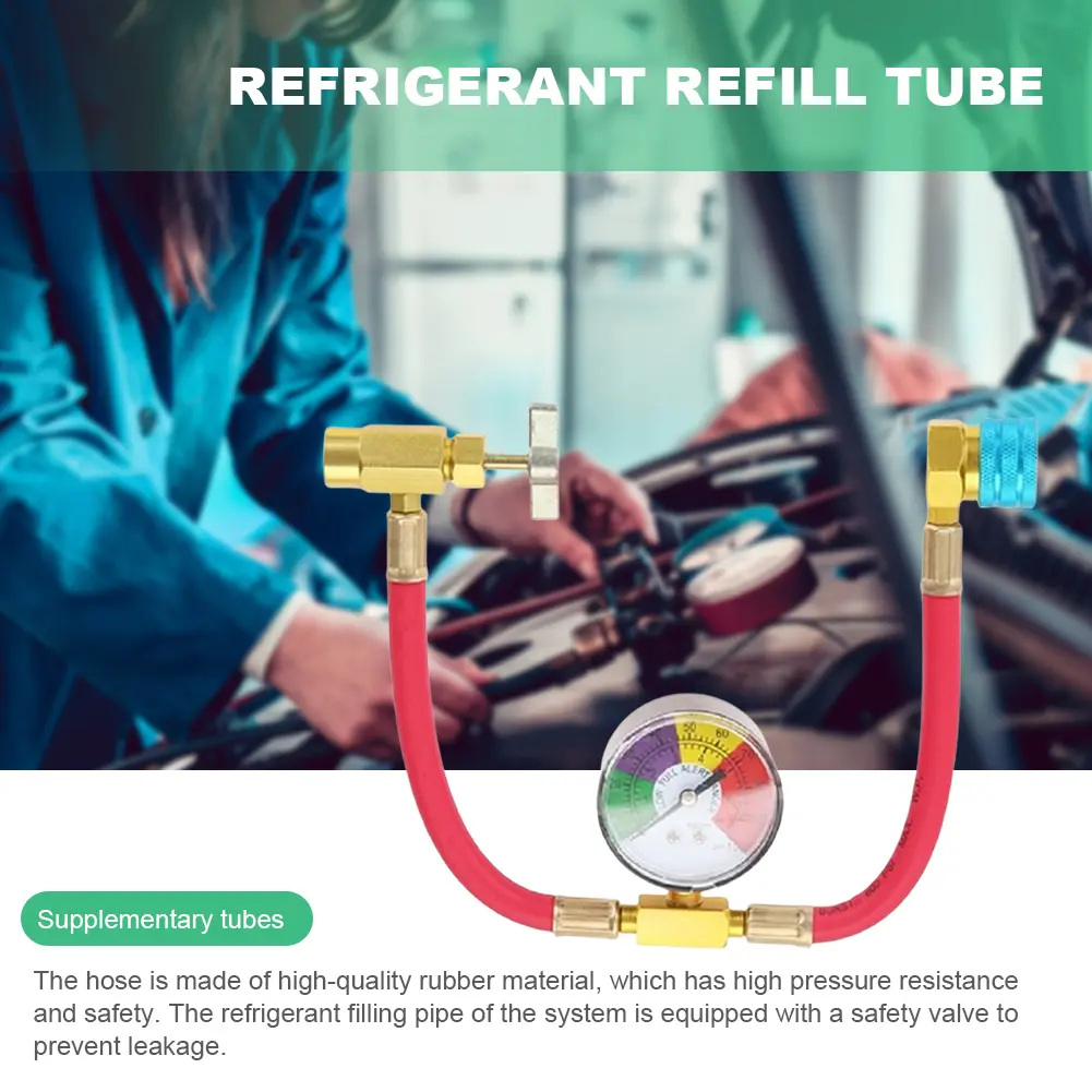 R1234YF Car Refrigerant Charging Pipe with 1/2 Inch ACME LH AC Recharge Hose 14mm Low Side Quick Coupler Refrigerant Gas Refill