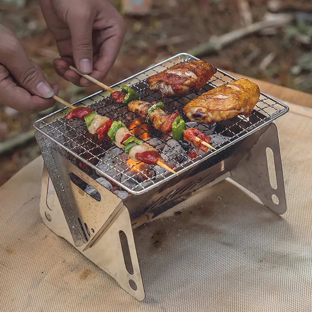Portable Folding Barbecue Grill Heating Stoves Camping BBQ Grill Rack Firewood Stove Stainless Steel Charcoal Stove for Picnic