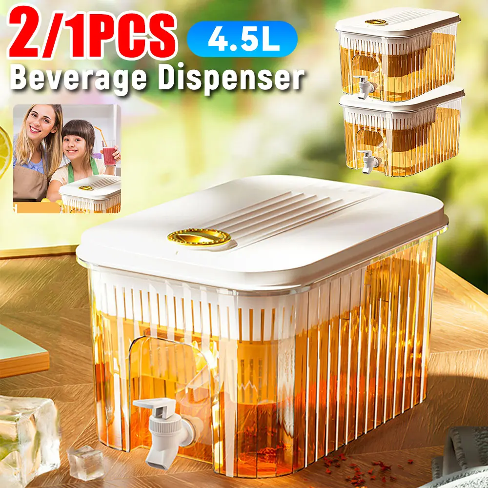 1/2PCS Cold Water Pitcher Fridge Beverage Dispenser Detachable Base 4.5L Cold Water Jug with Faucet Portable Juice Jug for Home
