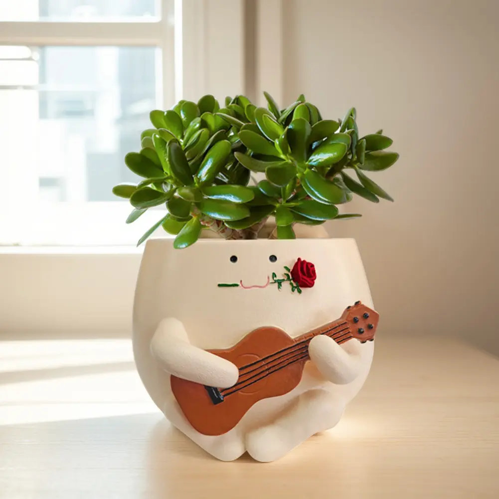 Resin Smile Face Plant Pot Sitting Long Chair Succulent Smile Face Planter Desktop Decorative Flower Pots Gardening Accessories