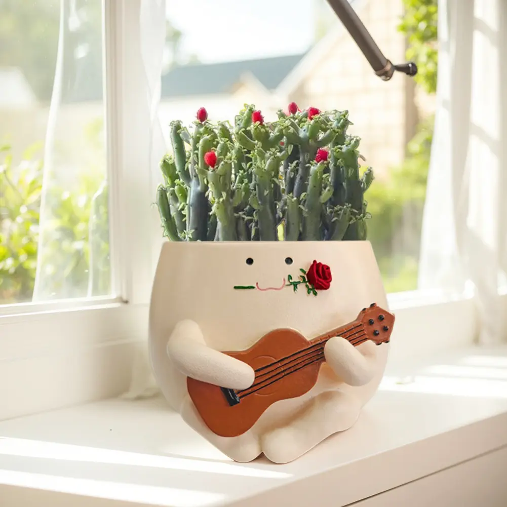 Resin Smile Face Plant Pot Sitting Long Chair Succulent Smile Face Planter Desktop Decorative Flower Pots Gardening Accessories