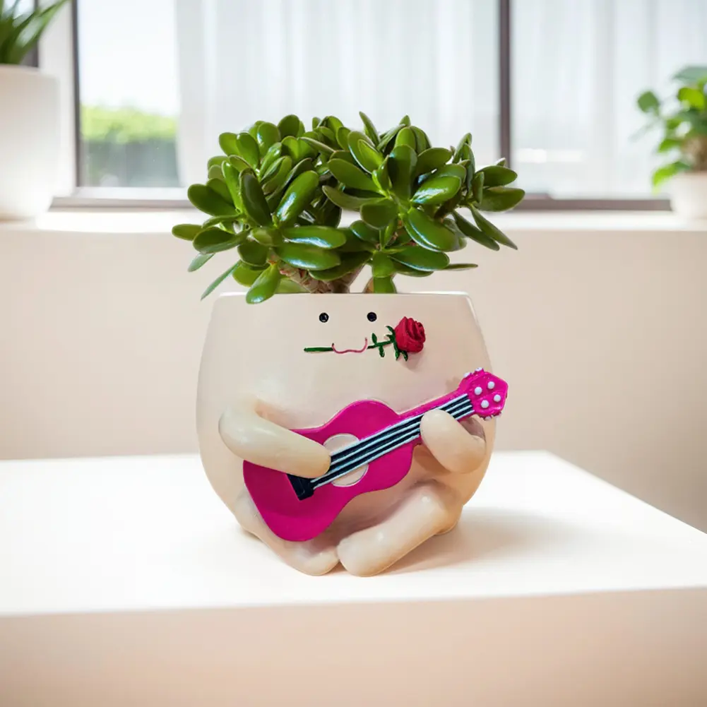 Resin Smile Face Plant Pot Sitting Long Chair Succulent Smile Face Planter Desktop Decorative Flower Pots Gardening Accessories