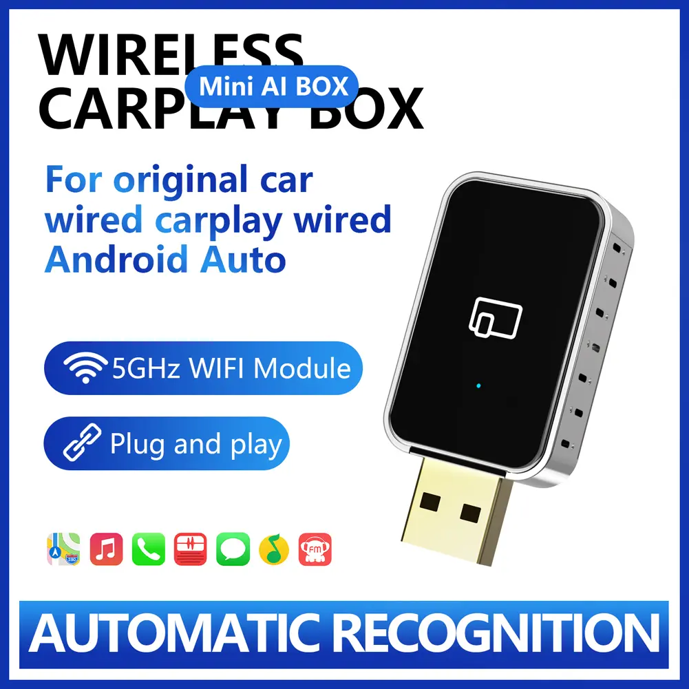 Wireless CarPlay Android Auto Mini Box BT WiFi AI Box Adapter Android 11+ System Voice Assistant for Wired CarPlay Android Cars