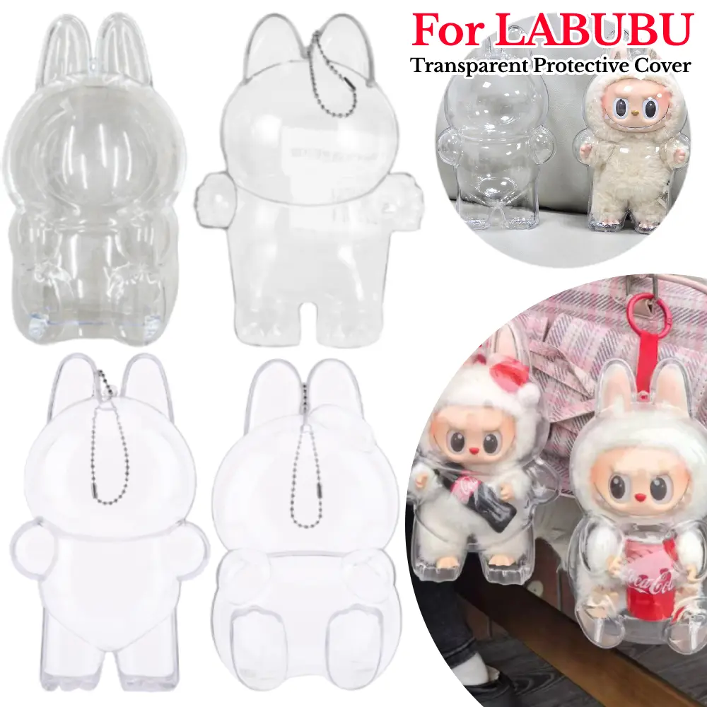For LABUBU V1 V2 Transparent Protective Cover Dust-proof Plushie Display Case for Labubu Standing/Sitting Series Vinyl Doll Case