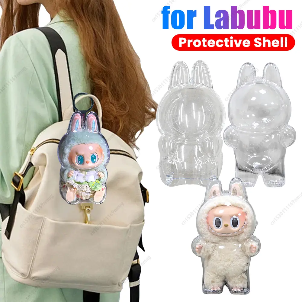 For LABUBU V1 V2 Transparent Protective Cover Dust-proof Plushie Display Case for Labubu Standing/Sitting Series Vinyl Doll Case