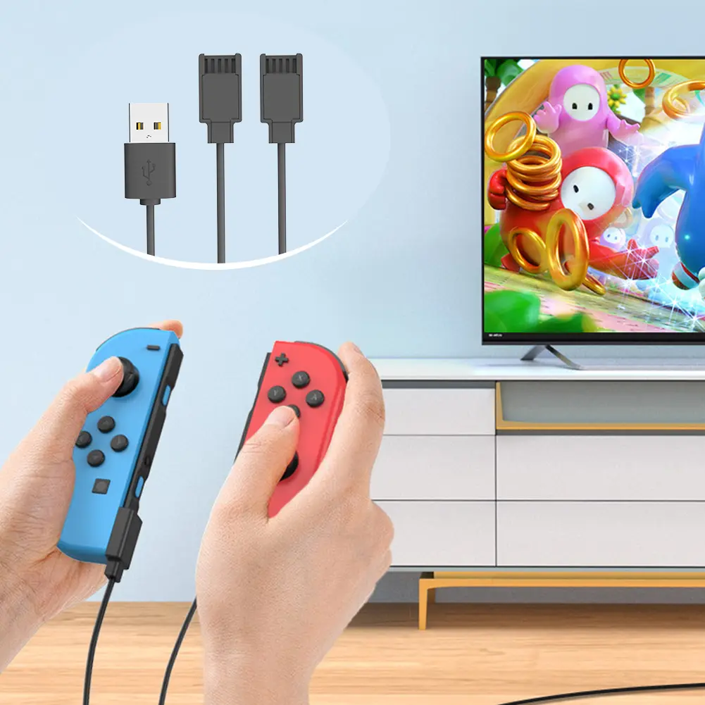 USB Charger Cable for Joycon Controller 2 in 1 Portable Charging Cable 2.5M Charging Cord for Switch Controller Charger