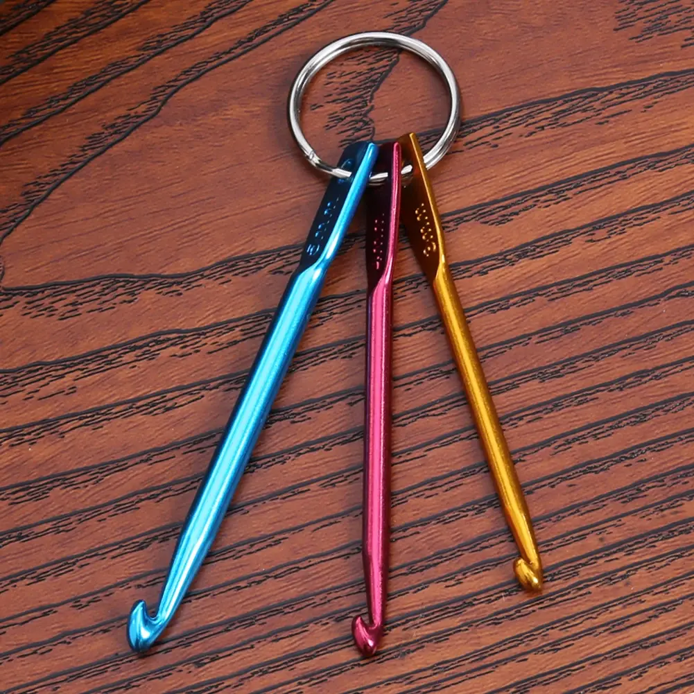 5Set 3pcs Mini Crochet Needles Aluminum Keychain Knitted Crochet Hooks  DIY Crafts Knitting Weaving Hair Needles Sewing Tool Set