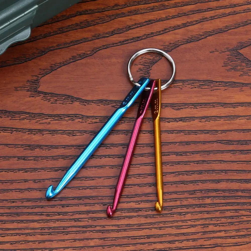 5Set 3pcs Mini Crochet Needles Aluminum Keychain Knitted Crochet Hooks  DIY Crafts Knitting Weaving Hair Needles Sewing Tool Set