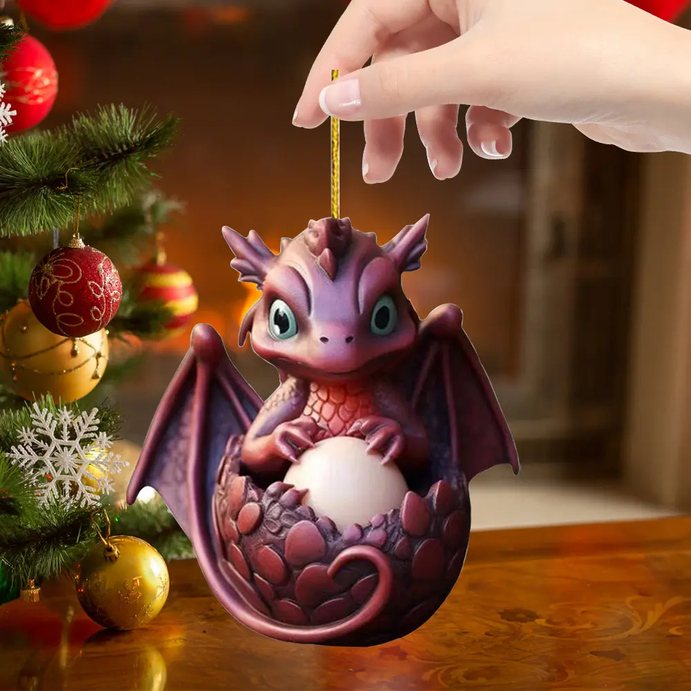 Christmas Dragon Ornaments Novelty Dragon Egg Tree Pendant Cute Keychain Decoration Acrylic for Home and Car Decoration