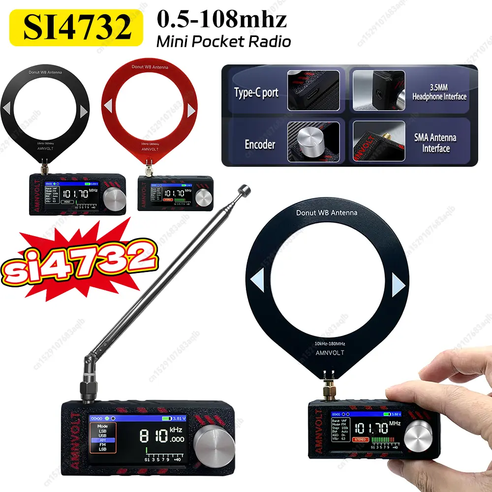 ATS MINI PRO SI4732 0.5-108MHz Pocket Mini Radio 1.9inch IPS Screen LSB USB FM AM All Band Radio Receiver SSB Radio with Antenna