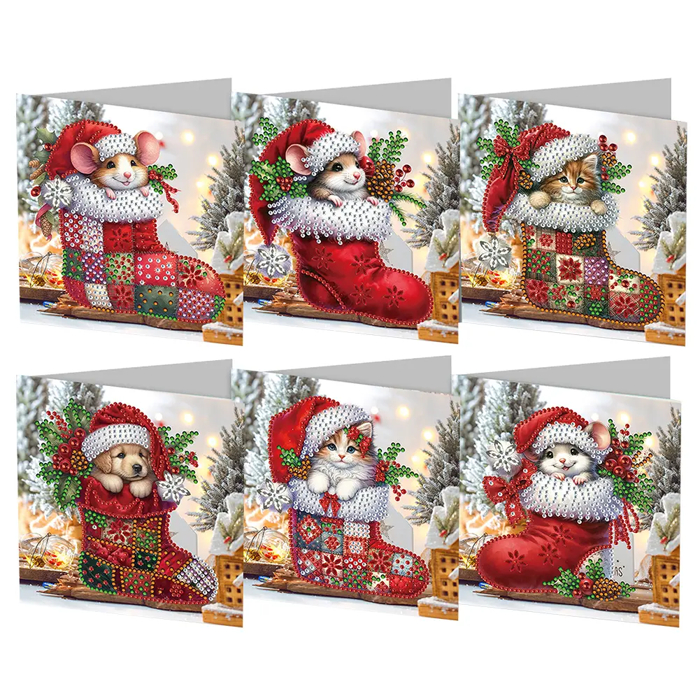 6pcs DIY Diamond Painting Card Christmas Elk Rhinestone Painting Thank You Card Diamond Drawing Handmade Cards Christmas Gifts