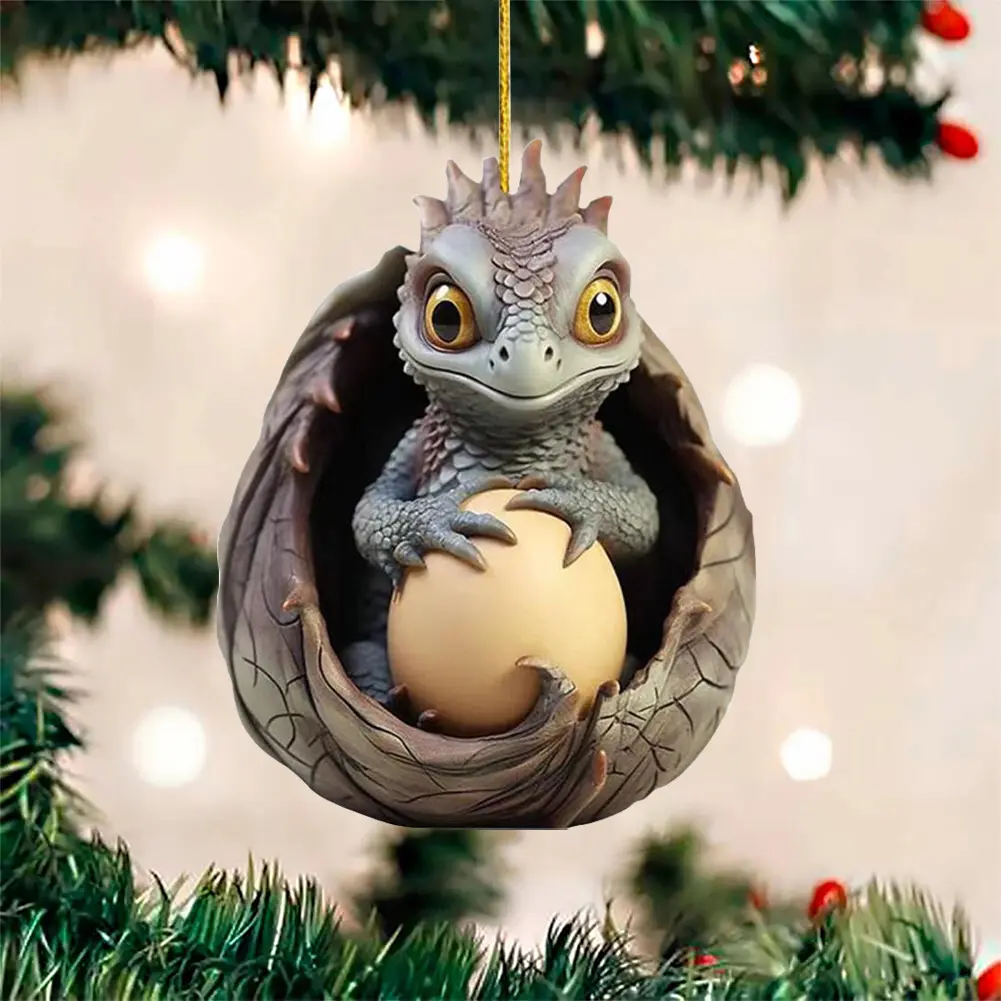 Christmas Dragon Ornaments Novelty Dragon Egg Tree Pendant Cute Keychain Decoration Acrylic for Home and Car Decoration