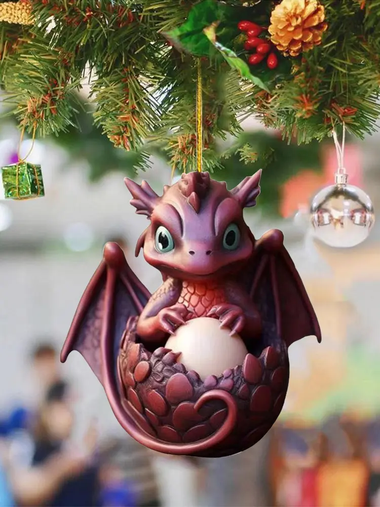 Christmas Dragon Ornaments Novelty Dragon Egg Tree Pendant Cute Keychain Decoration Acrylic for Home and Car Decoration