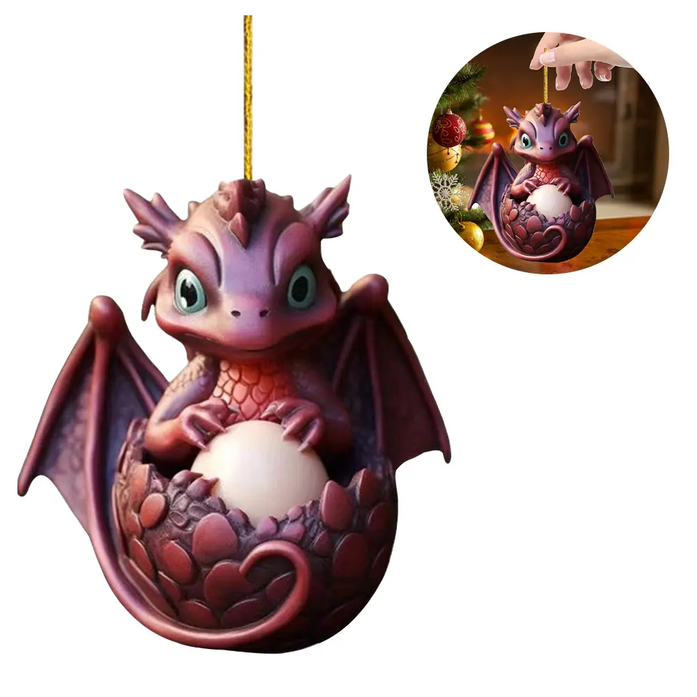 Christmas Dragon Ornaments Novelty Dragon Egg Tree Pendant Cute Keychain Decoration Acrylic for Home and Car Decoration