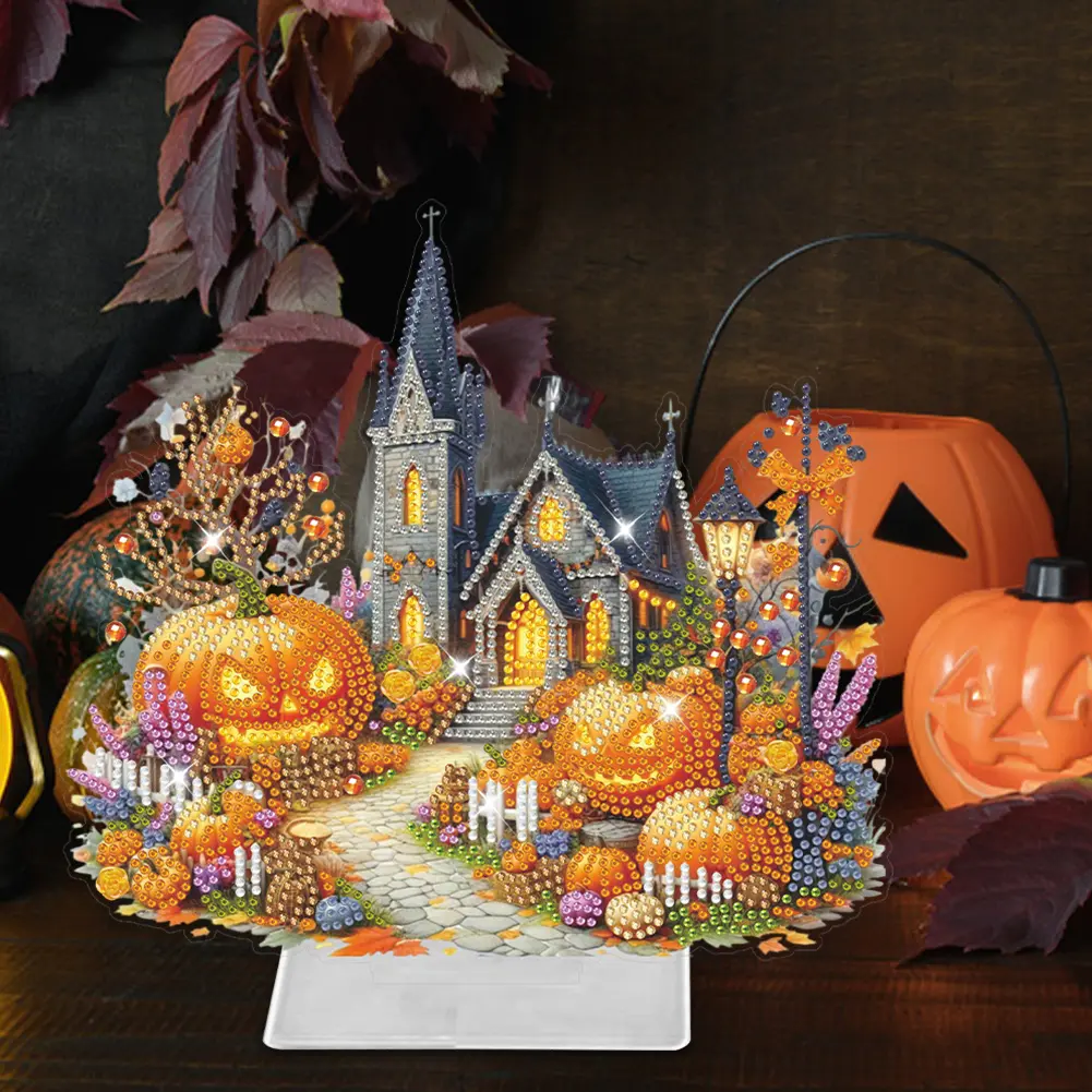Acrylic Special Shaped Halloween Church Tabletop Ornaments Diamond Painted Halloween Ghost Diamond Drawing Art Desktop Ornaments
