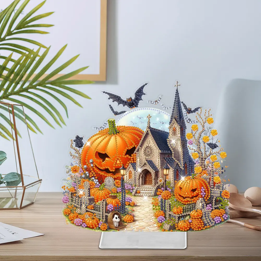 Acrylic Special Shaped Halloween Church Tabletop Ornaments Diamond Painted Halloween Ghost Diamond Drawing Art Desktop Ornaments