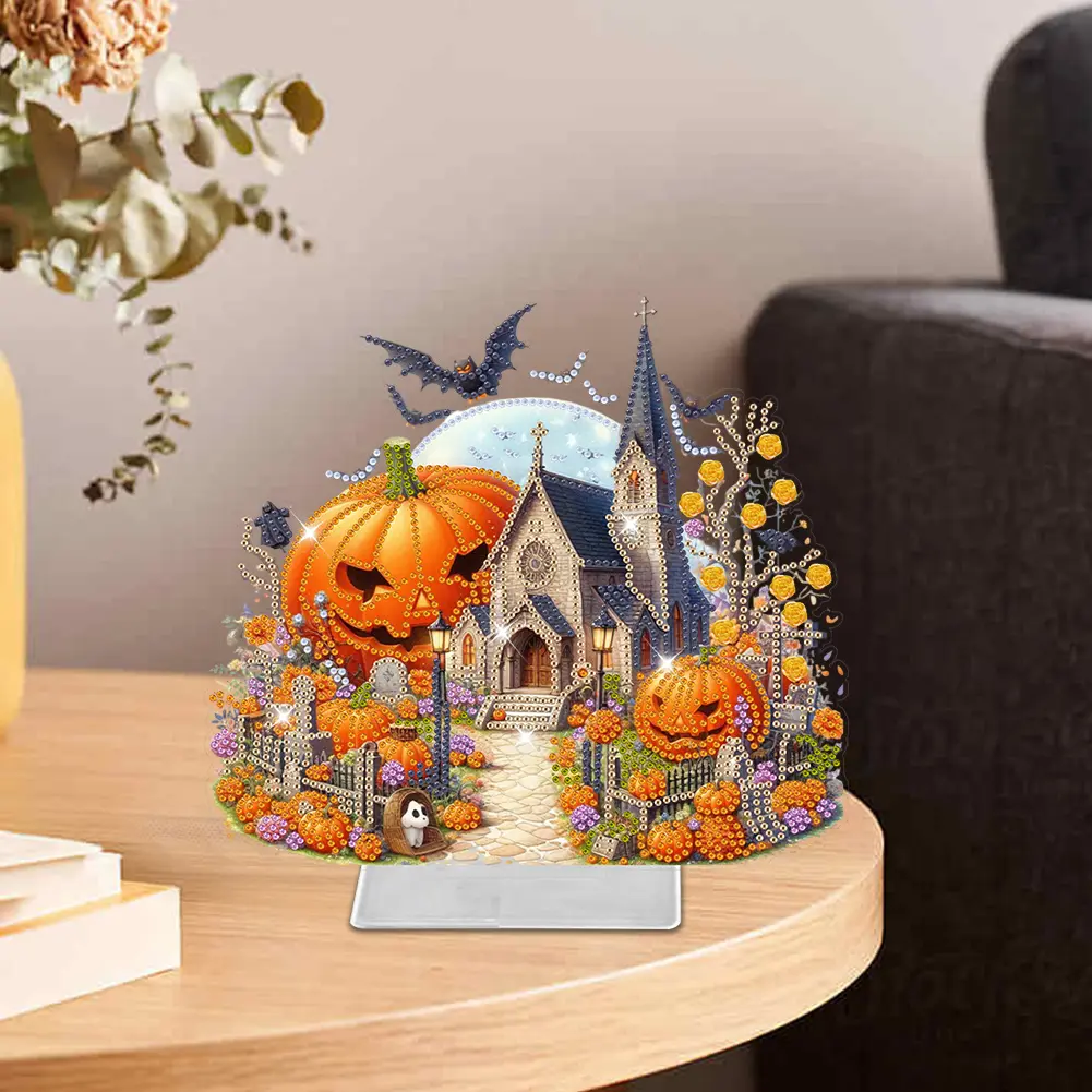 Acrylic Special Shaped Halloween Church Tabletop Ornaments Diamond Painted Halloween Ghost Diamond Drawing Art Desktop Ornaments