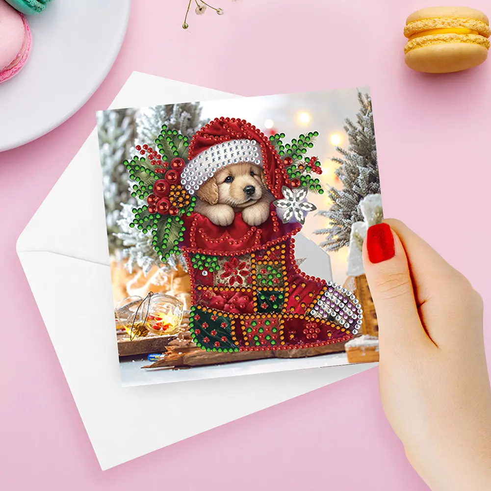 6pcs DIY Diamond Painting Card Christmas Elk Rhinestone Painting Thank You Card Diamond Drawing Handmade Cards Christmas Gifts