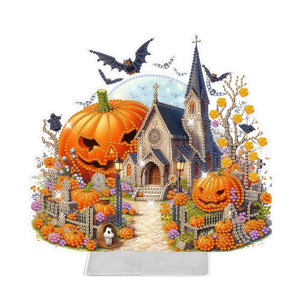 Acrylic Special Shaped Halloween Church Tabletop Ornaments Diamond Painted Halloween Ghost Diamond Drawing Art Desktop Ornaments