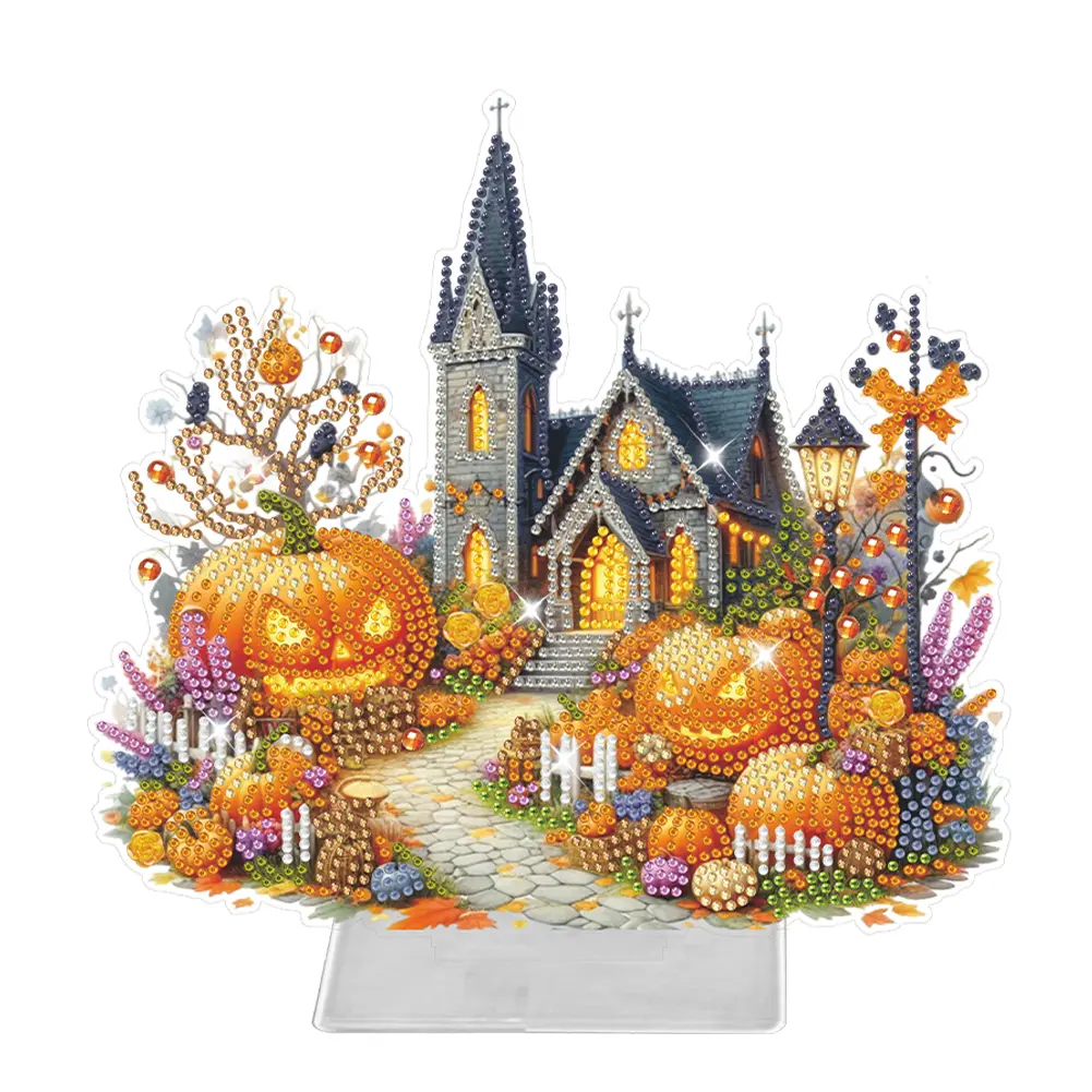Acrylic Special Shaped Halloween Church Tabletop Ornaments Diamond Painted Halloween Ghost Diamond Drawing Art Desktop Ornaments