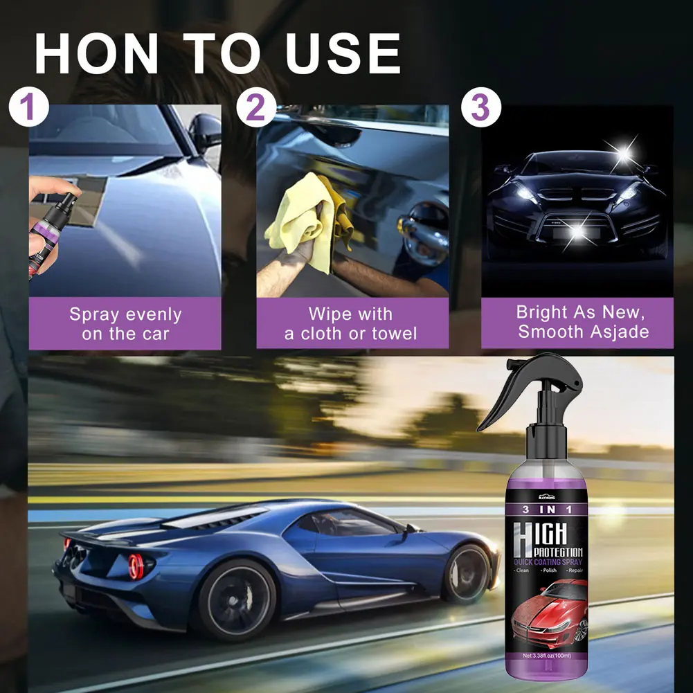 3-in-1 Car Ceramic Coating Spray 100ml Auto Nano Ceramic Quick Coating Sprayer Car Scratch Remover Paint Care Car Accessories