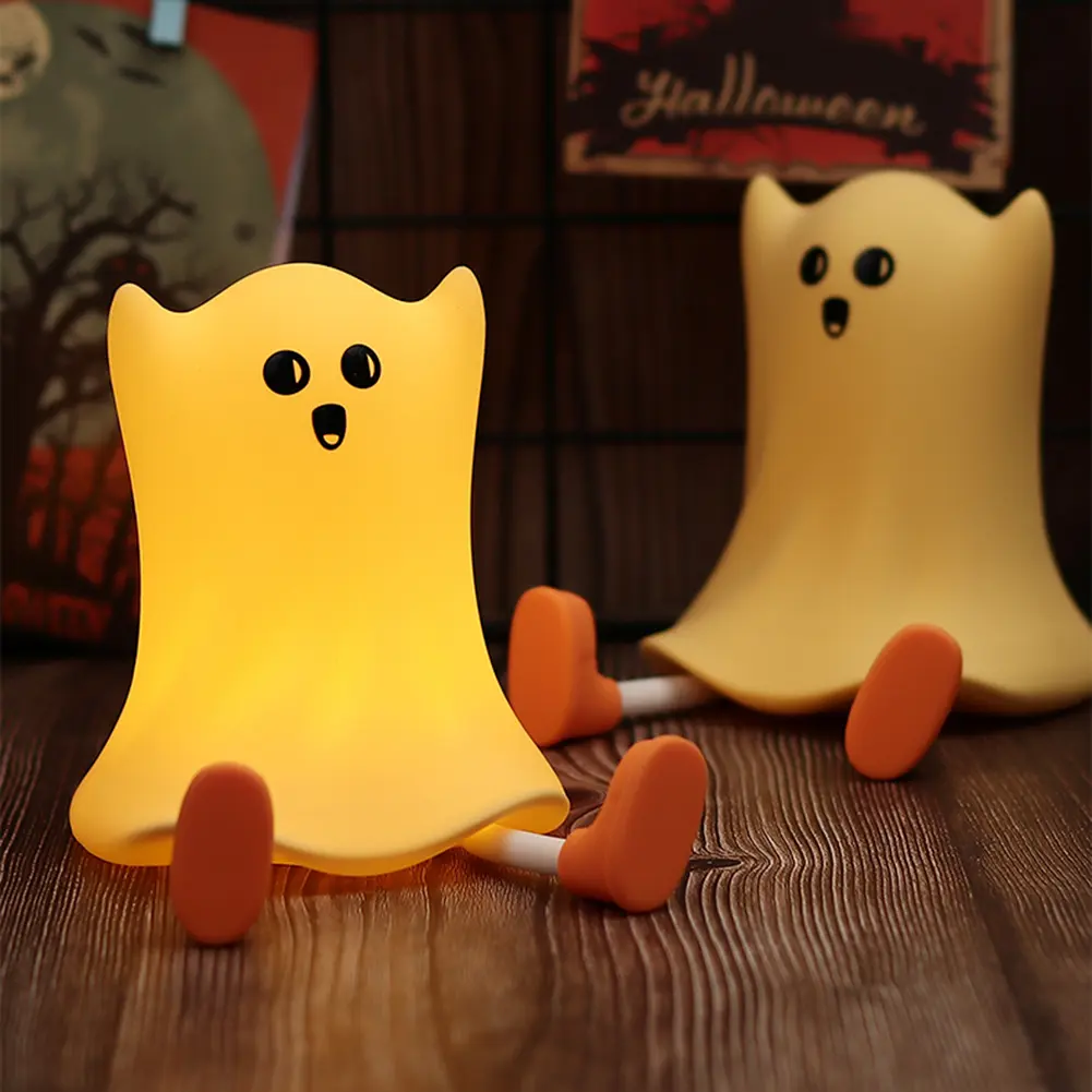 Halloween Pumpkin LED Night Light Touch Sensor Silicone Pumpkin Ghost Mood Light Dimmable Mushroom Lamp Bedside Table Nightlight