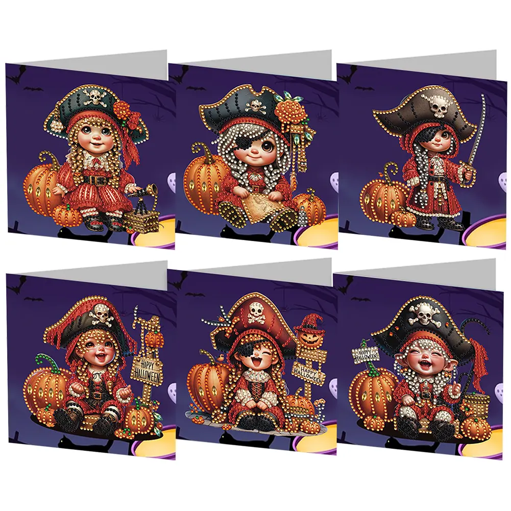 5/6PCS Diamond Rhinestone Greeting Cards Christmas Diamond Thank You Cards Halloween Embroidery Painting Card Handmade Gifts