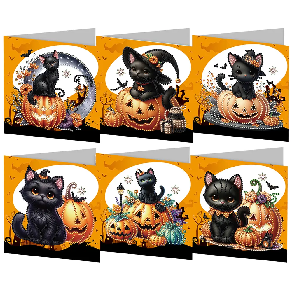 5/6PCS Diamond Rhinestone Greeting Cards Christmas Diamond Thank You Cards Halloween Embroidery Painting Card Handmade Gifts