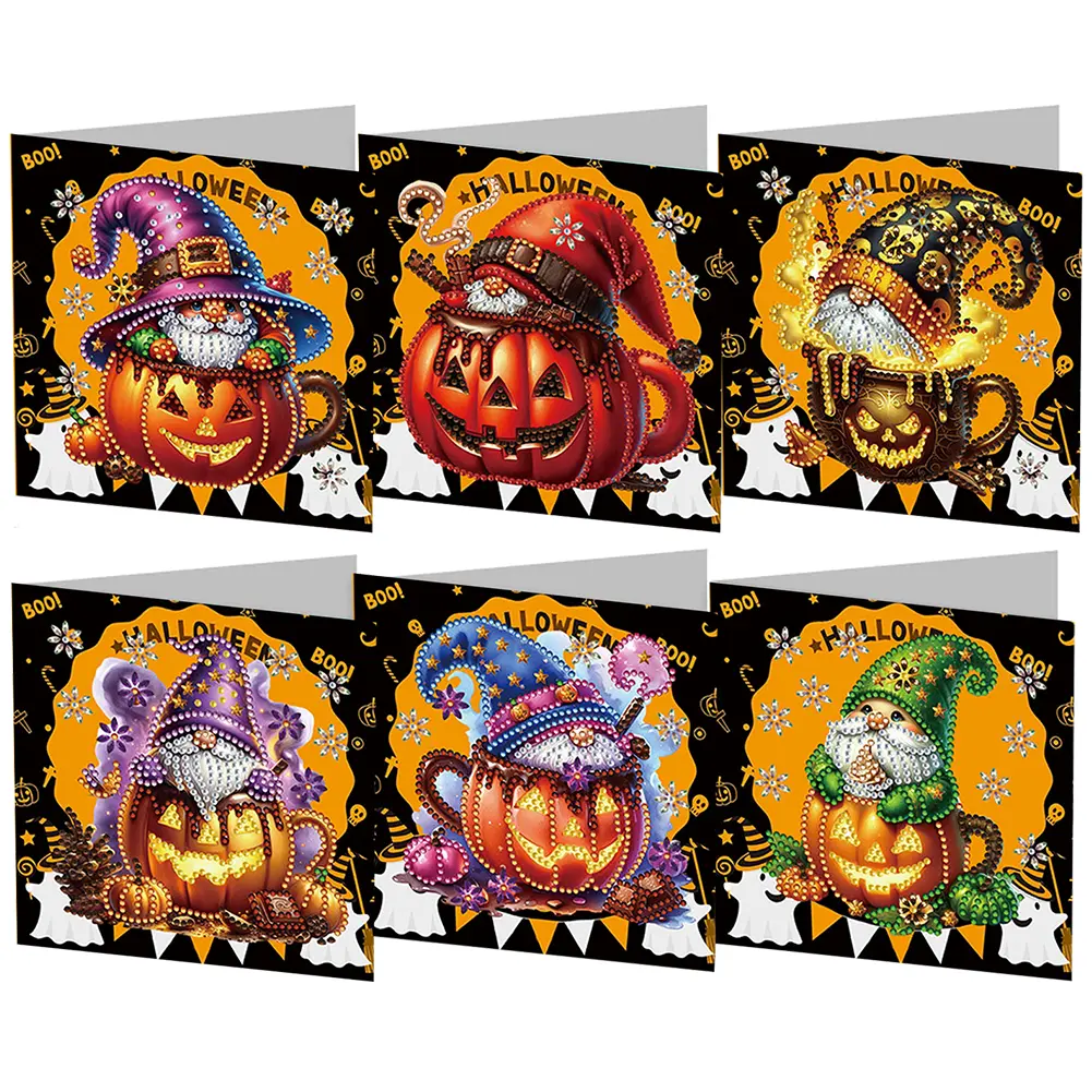 5/6PCS Diamond Rhinestone Greeting Cards Christmas Diamond Thank You Cards Halloween Embroidery Painting Card Handmade Gifts