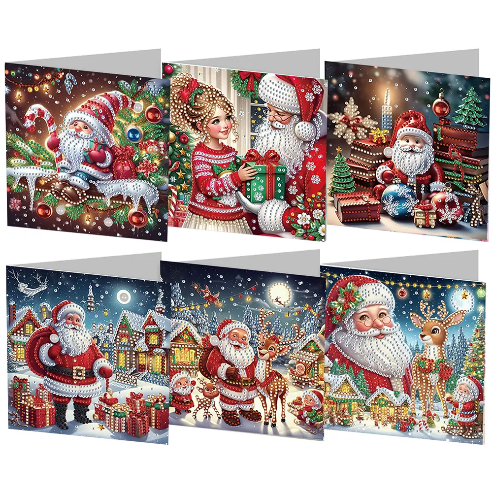 6pcs Diamond Painted Greeting Cards DIY Rhinestone Painting Mosaic Postcards Arts Crafts Thank You Card Christmas Birthday Gifts