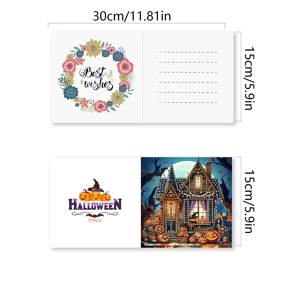 5/6PCS Diamond Rhinestone Greeting Cards Christmas Diamond Thank You Cards Halloween Embroidery Painting Card Handmade Gifts
